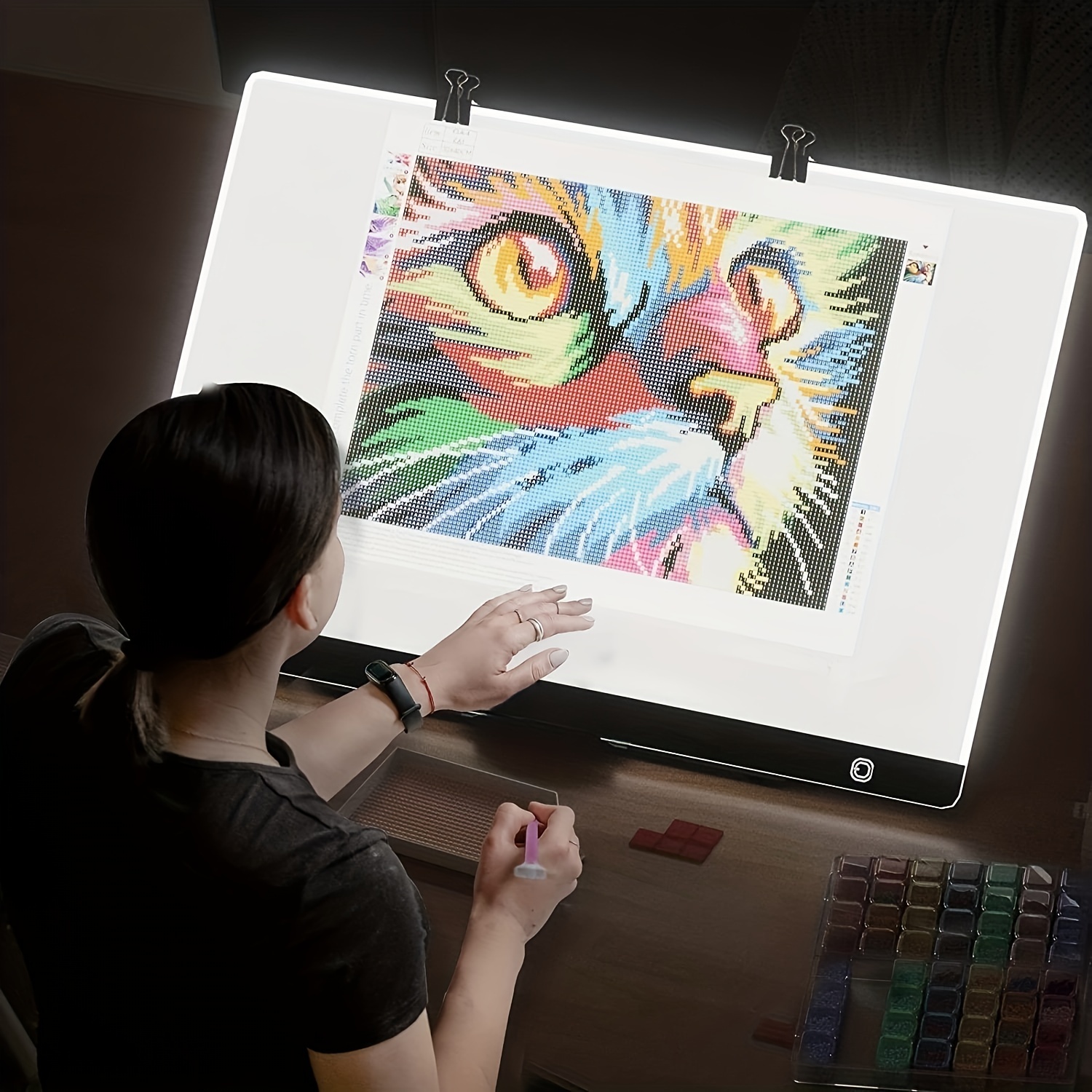  Mlife LED Light Pad - Diamond Painting A4 Light Box Tracing  Light Board with 3 Brightness, Ideal for Sketching, Animation, Drawing  Light Box with 4 Fasten Clips