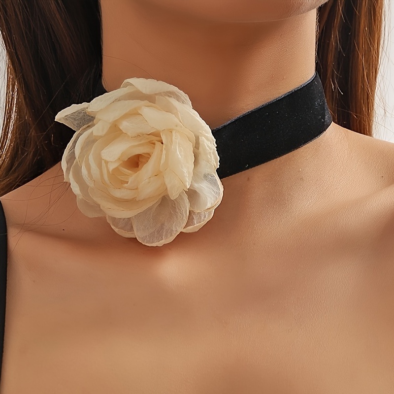 Floral Choker Necklace with Pink Tulle Flower Elegant Black Ribbon Neck  Accessory for Women, Sexy Stylish Design for Casual or Formal Occasions, F
