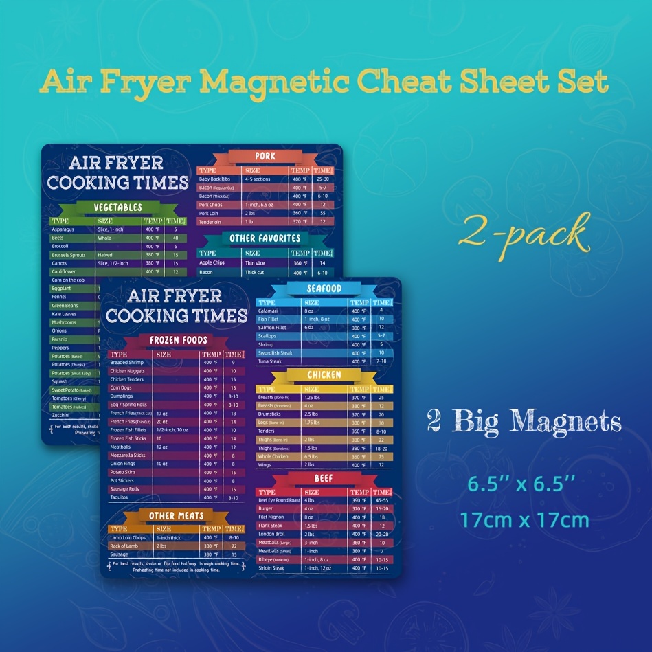 Jeexi Air Fryer Magnetic Cheat Sheet Set, Air Fryer Accessories