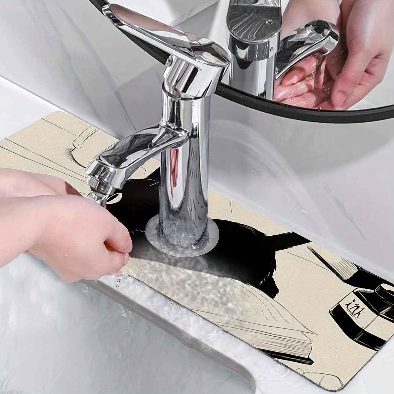 Table Mats Sink Splash Catcher Pad Splash Proof Strong Water Absorption  Bathroom Kitchen Polyester Rubber Countertop Protector Mat From Seekae,  $11.25