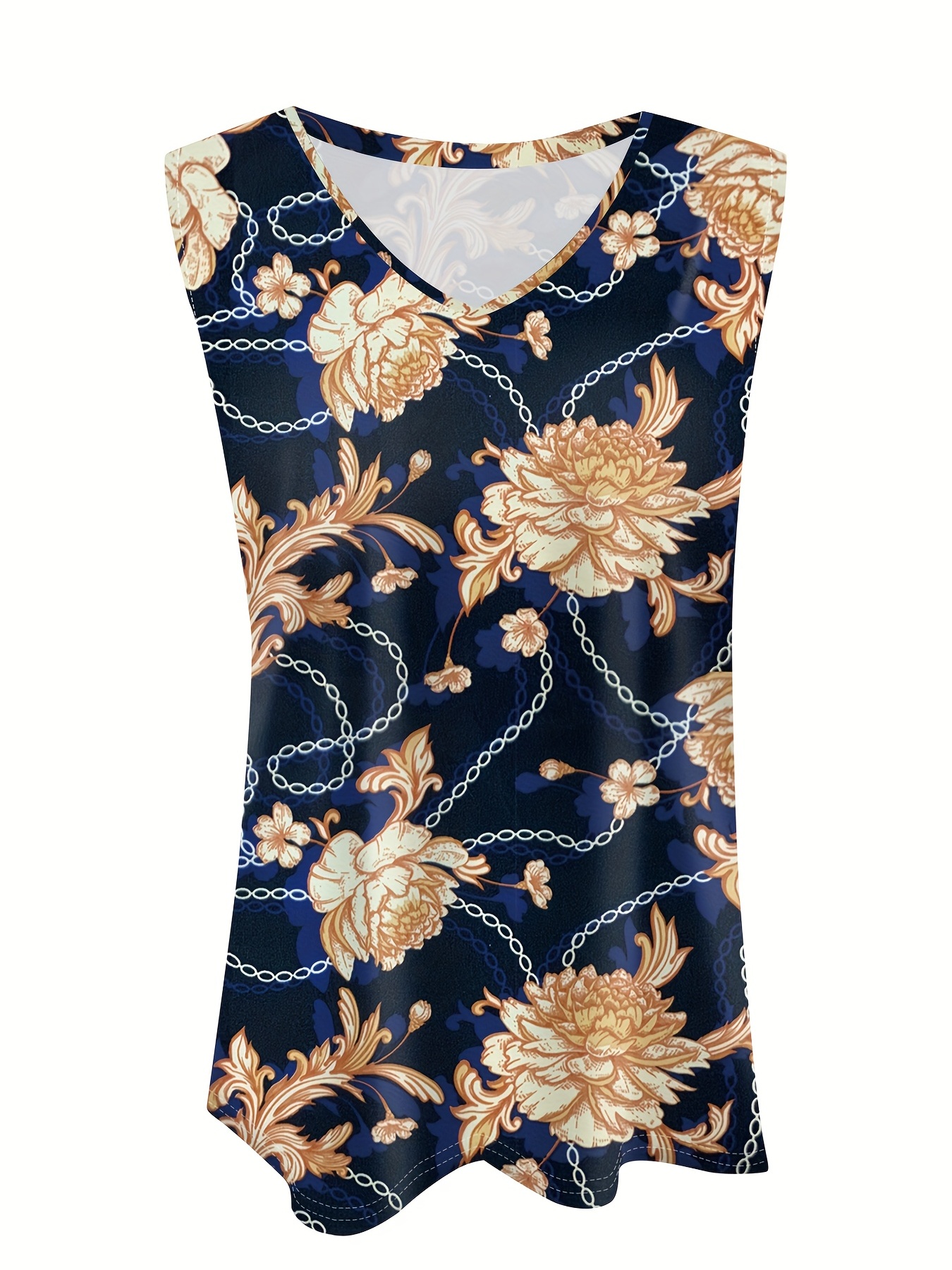 Chain Floral Print Tank Top Casual V neck Sleeveless Tank - Temu