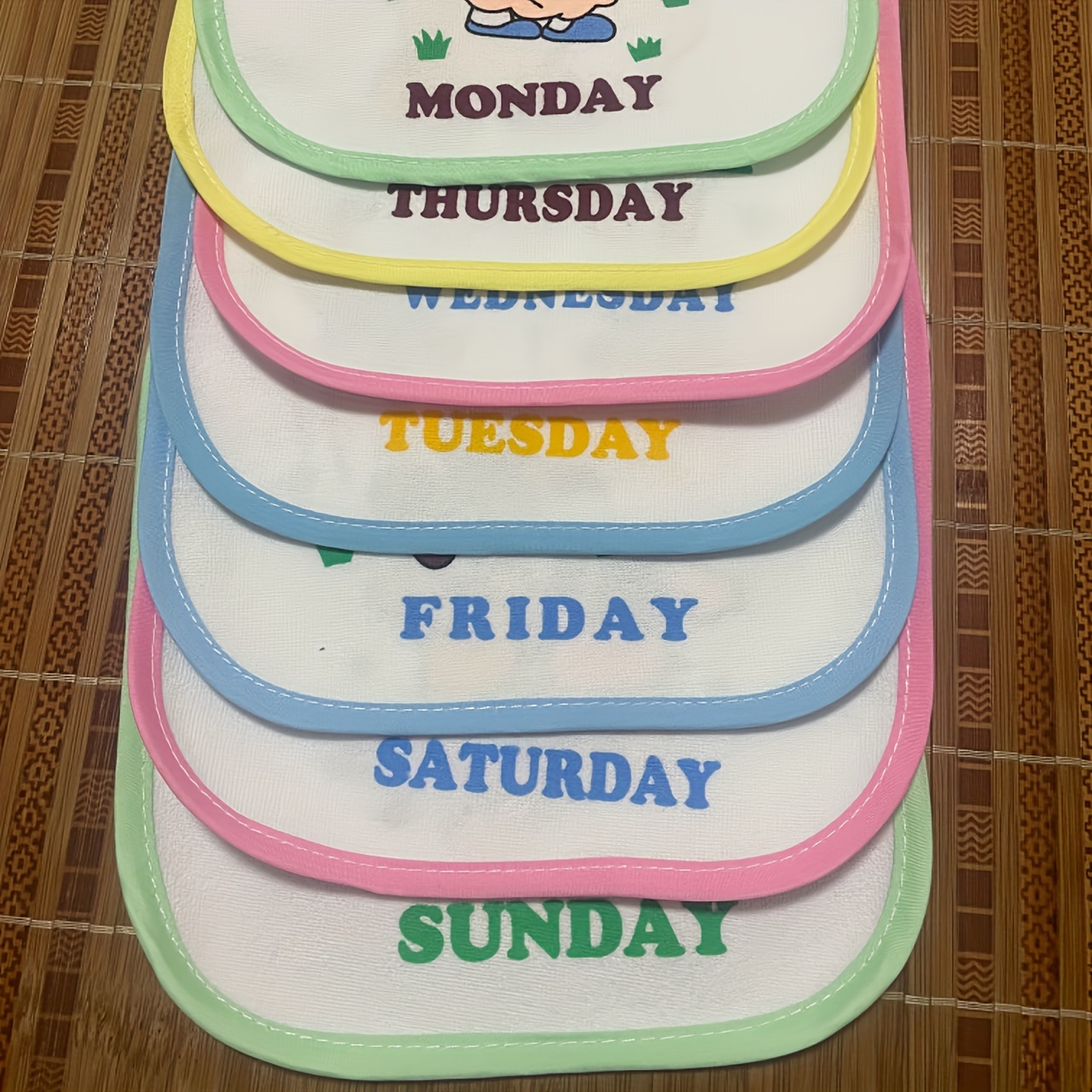 One-Week Non-Repeating, Drawstring High Quality, Washable, Reusable Newborn Burp Cloth