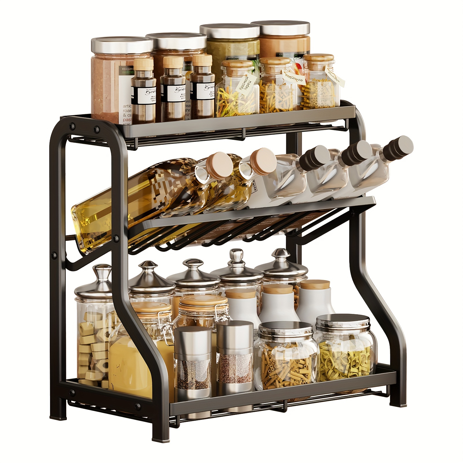 Spice Shelf Organizer for Cabinet or Countertop, 3 Tiered Spice