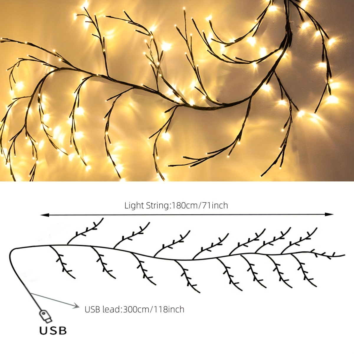 1pc 8 lighting modes enchanted willow vine lights for home decor 5 9ft bendable branch lights 96 led tree lights lighted willow vine lights for christmas party christmas halloween decorations details 7