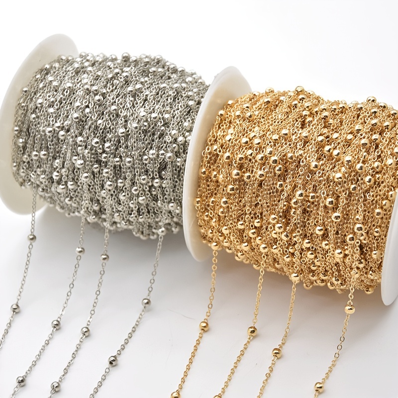 2meters Stainless Steel Beaded Cable Link Clip Golden Beads - Temu