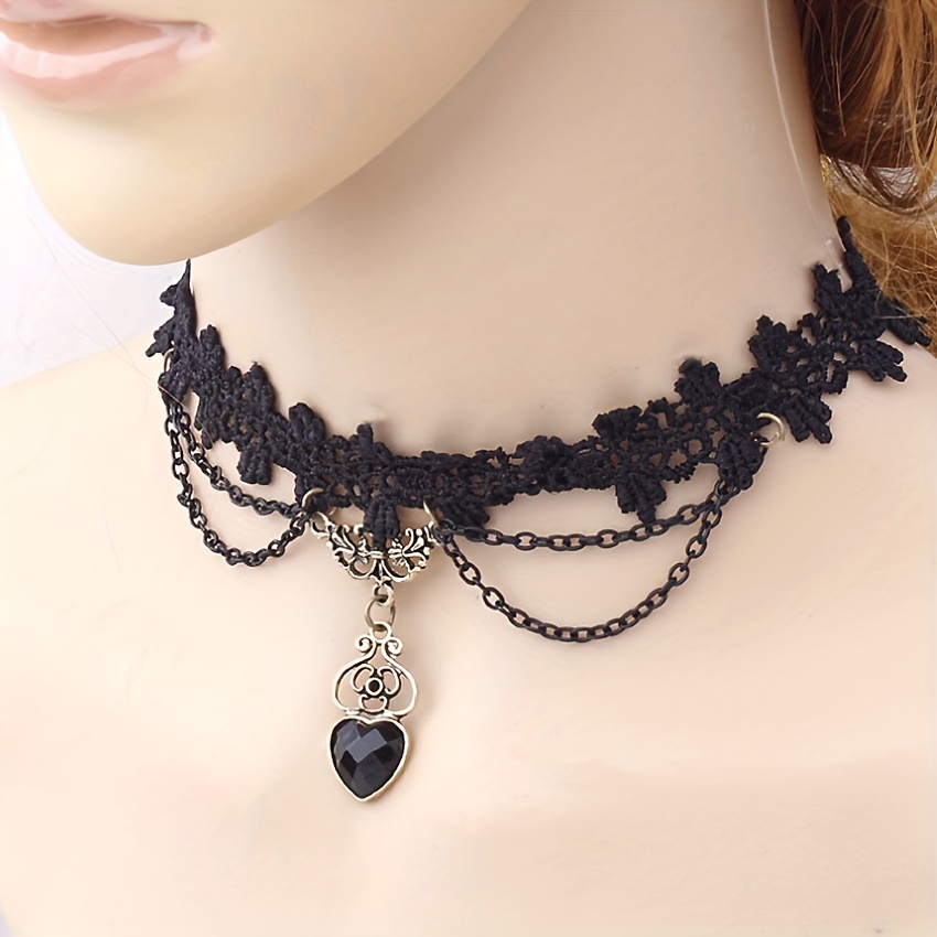 Goth Black Leather Braid Wax Cord Short Chain Necklace For Women Simple  Love Heart Pendant Choker Halloween Jewelry Accessories - Necklace -  AliExpress