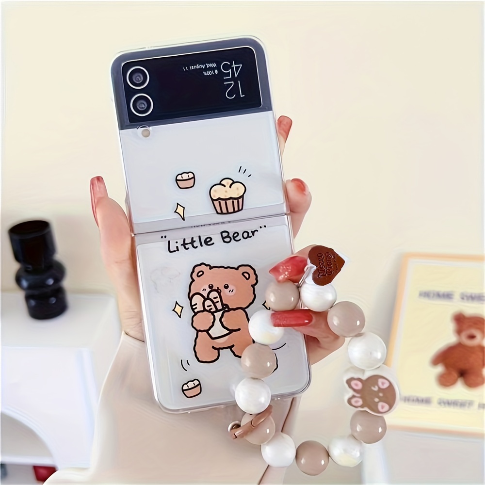 Galaxy Z Flip 5 Case,cute Bear Vertical Pattern Hinge Protection Cases For Samsung  Galaxy Z Flip 5 With Bracelet