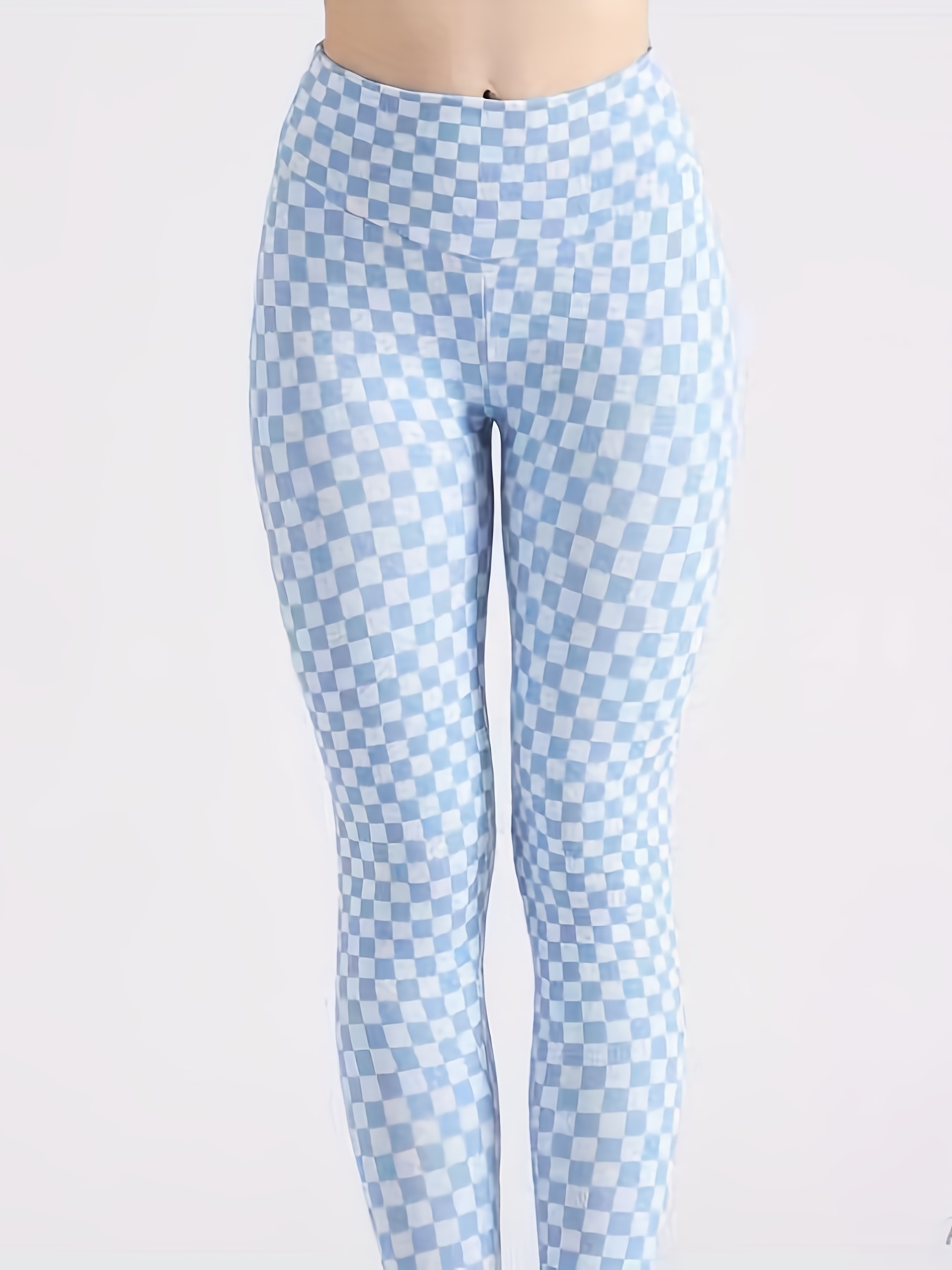 Royal Blue Plaid Print Leggings, Plaid Printed Women's Designer Plus Size  Leggings For Curvy Ladies - Made in USA/EU