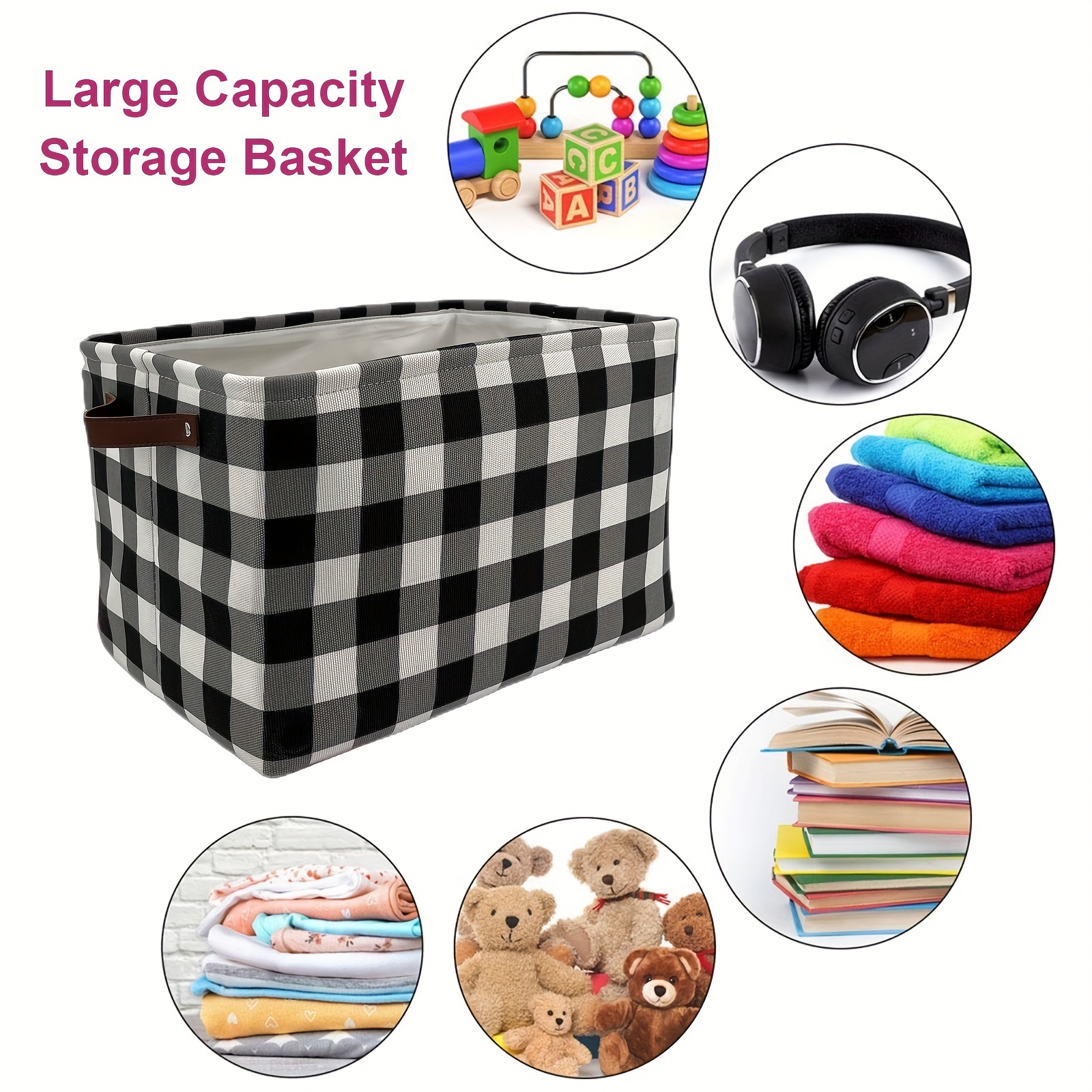 Large Foldable Storage Basket Simple Blue Stripes Storage Bin  Canvas Toys Box Fabric Decorative Collapsible Organizer Bag with Handles  for Bedroom Home