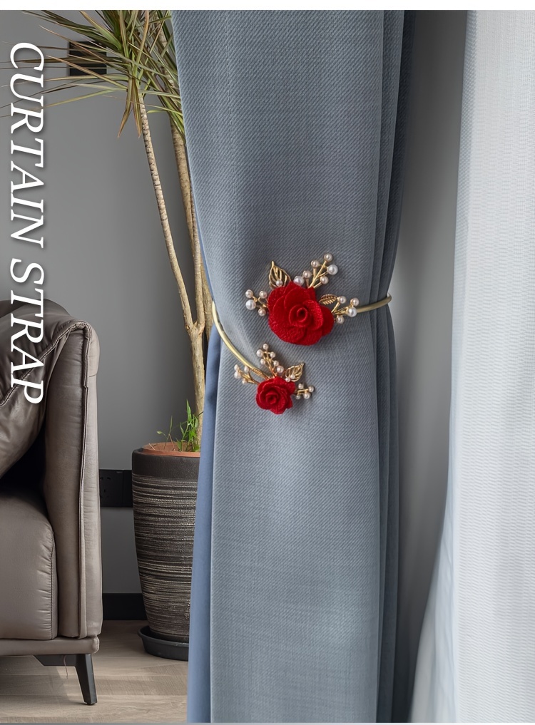 1pc modern soft alloy   pearl curtain strap   flower pattern curtain tieback for bedroom living room curtain   home decor details 0