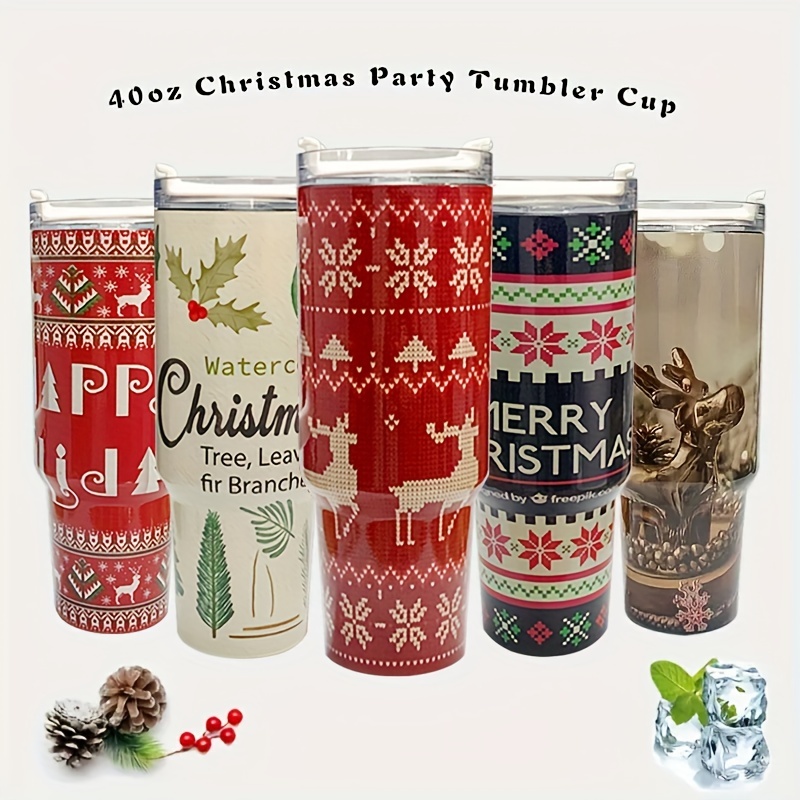 Christmas Party Tumbler Cup With Handle And Straw Lid Double - Temu