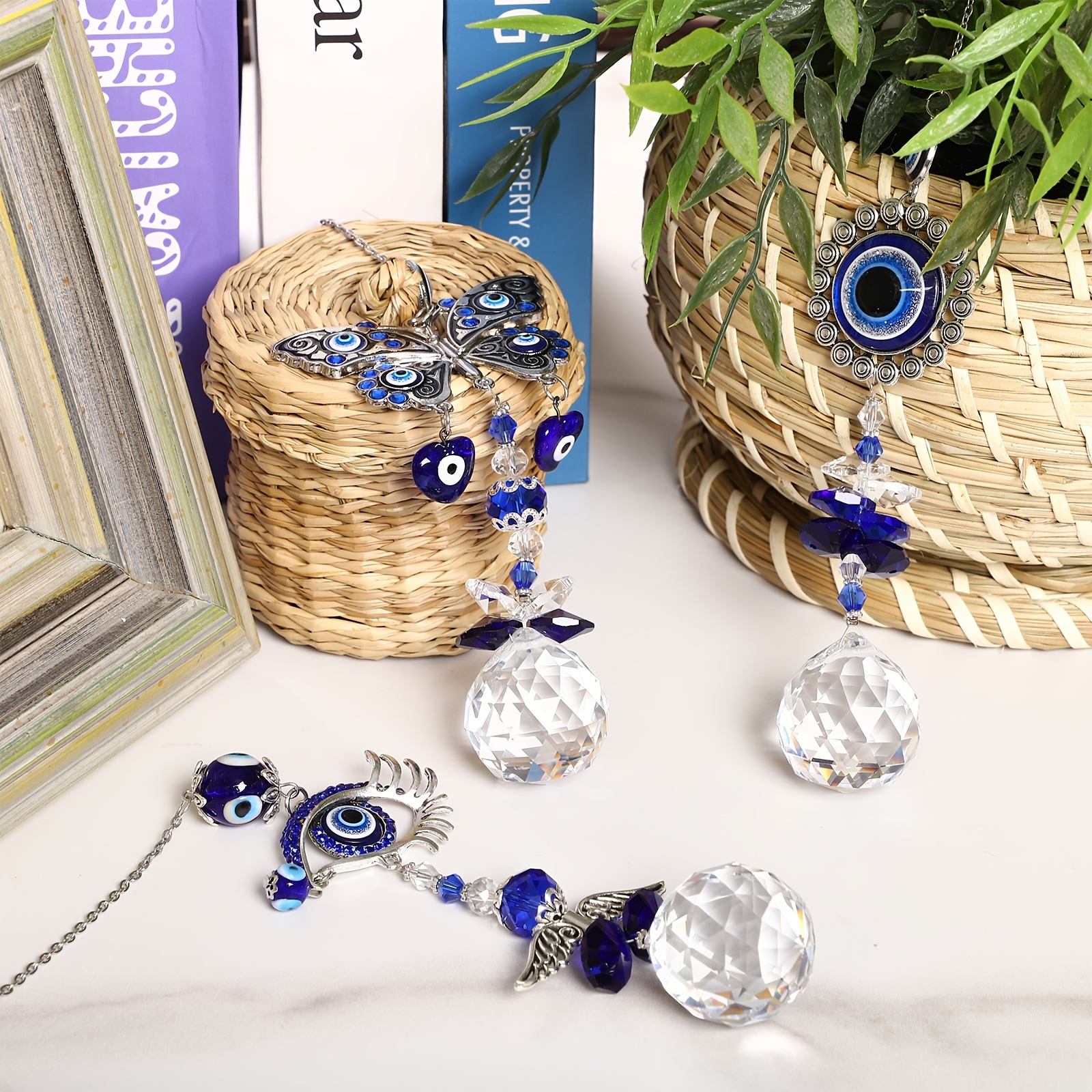 Attrape-soleil En Cristal Mauvais Œil, Avec Perles Pour Les Yeux Bleus Et  Pendentif Boule De Prisme, 1 Pièce, Mode en ligne