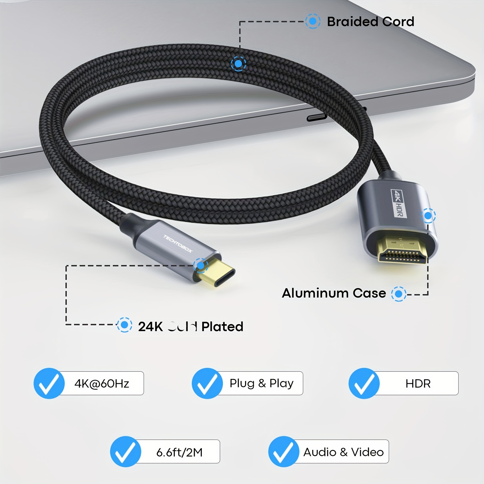 USB C to HDMI Cable 6ft, [USB 3.1 Type C to HDMI 4K, High-Speed] USB Type C  to HDMI Cable for Home Office, [Thunderbolt 3 Compatible] Compatible With  Google Pixel 2 