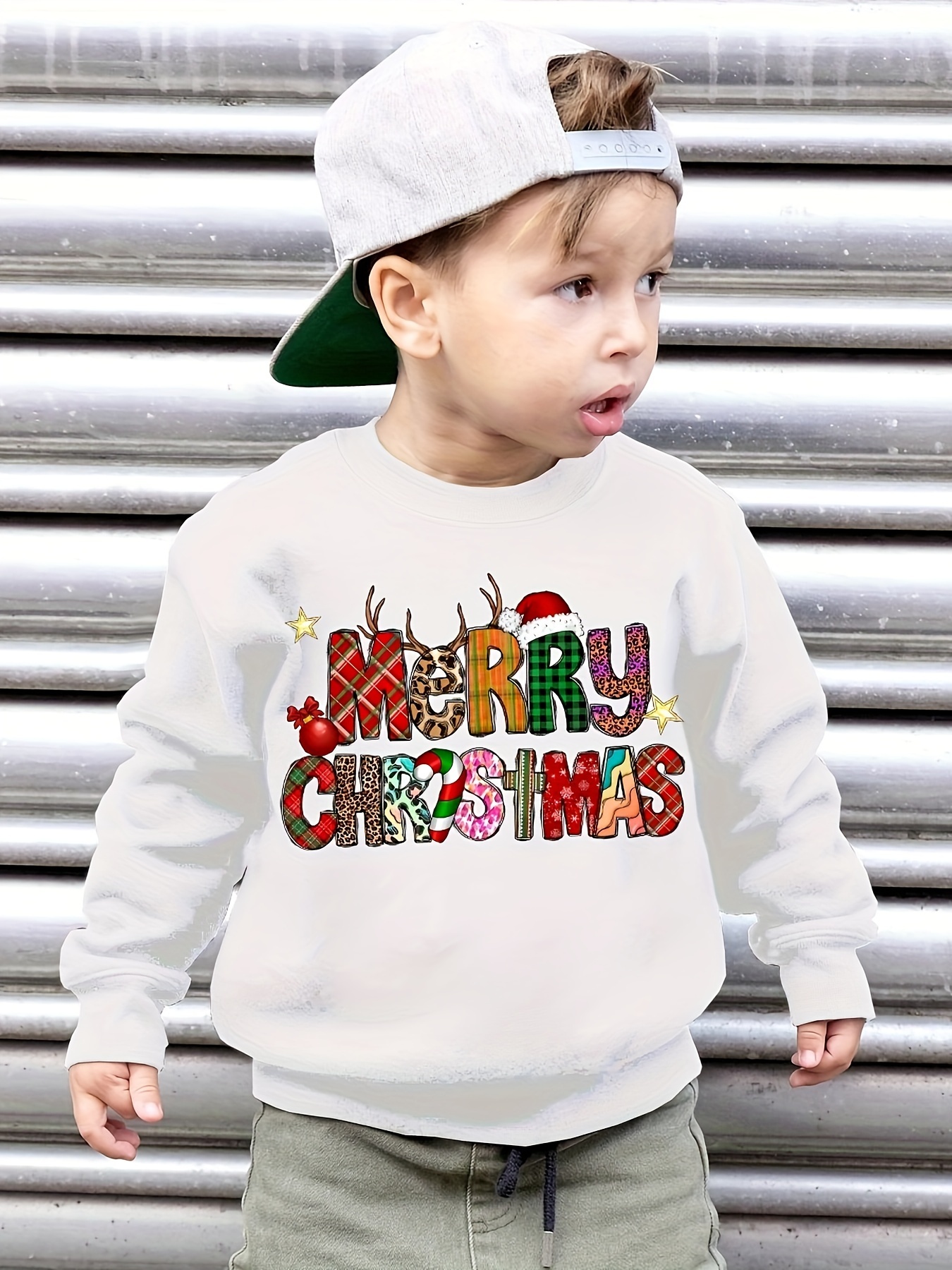 Christmas Reindeer Letter Pattern Print Fleece Thick Warm - Temu