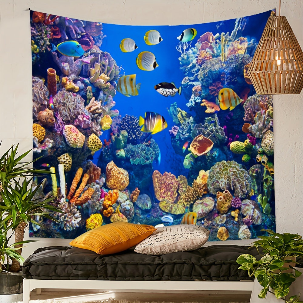 Ocean Life Blue Dolphin Tropical Fish Tapestry Wall Hanging Bedroom Dorm  Decor