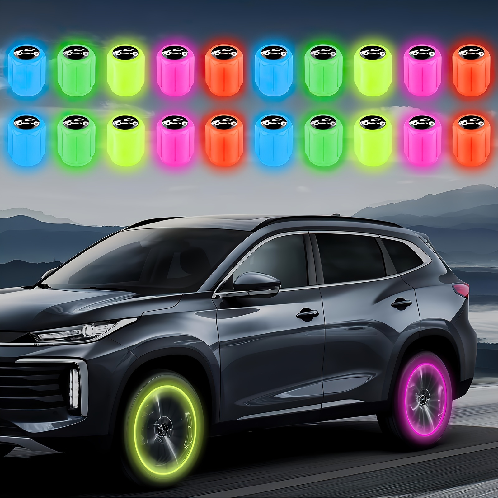 Tapones fluorescentes para válvulas de neumáticos de automóvil, 10 tapones  universales fluorescentes para válvulas de neumáticos de automóvil, tapones