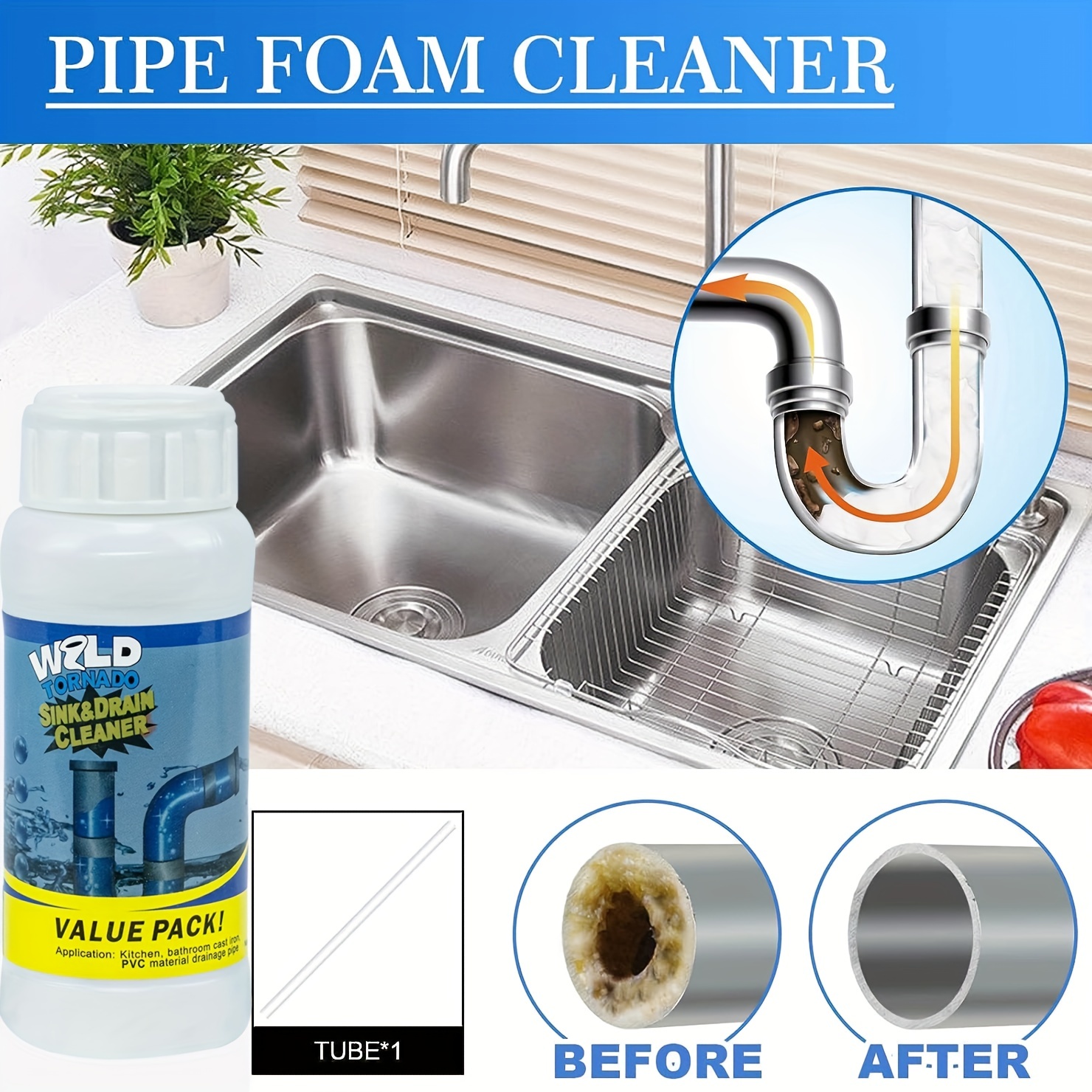 1pc 78 Inches Stainless Steel & Pvc Blue Handheld Drain Snake Clog Remover  For Kitchen, Bathroom, Toilet
