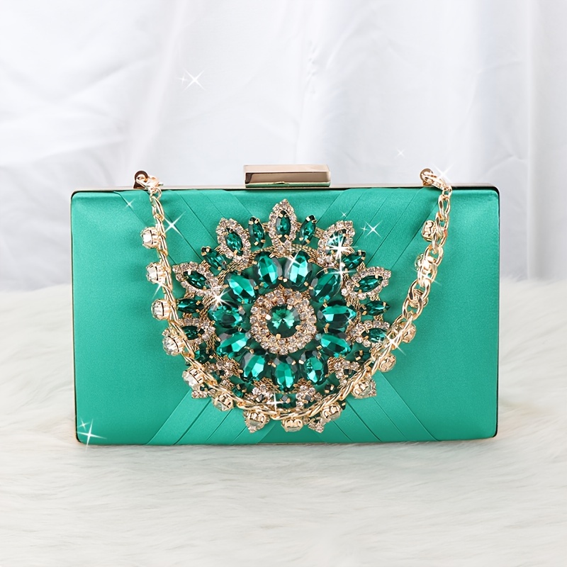 Rhinestone Green Evening Bag  Clutch Evening Handbag Green