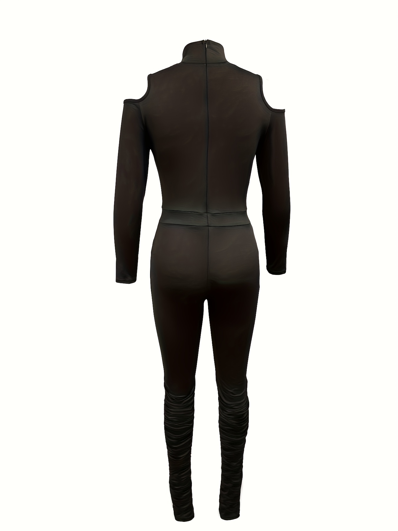 RQYYD Reduced Cold Shoulder Jumpsuit for Women Mesh Short Sleeve Casual V  Neck Wide Leg Belted Formal Rompers Solid Wrap Long Playsuit(Black,XXL) 