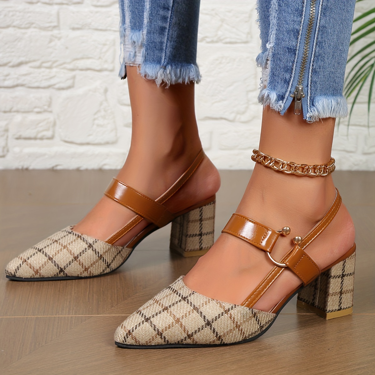 Plaid discount chunky heels