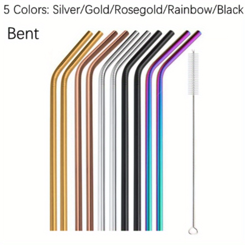 Rainbow Color Reusable Metal Straws Set with Cleaner Brush 304 Stainless  Steel Drinking Straw Milk Drinkware Bar Party Accessory