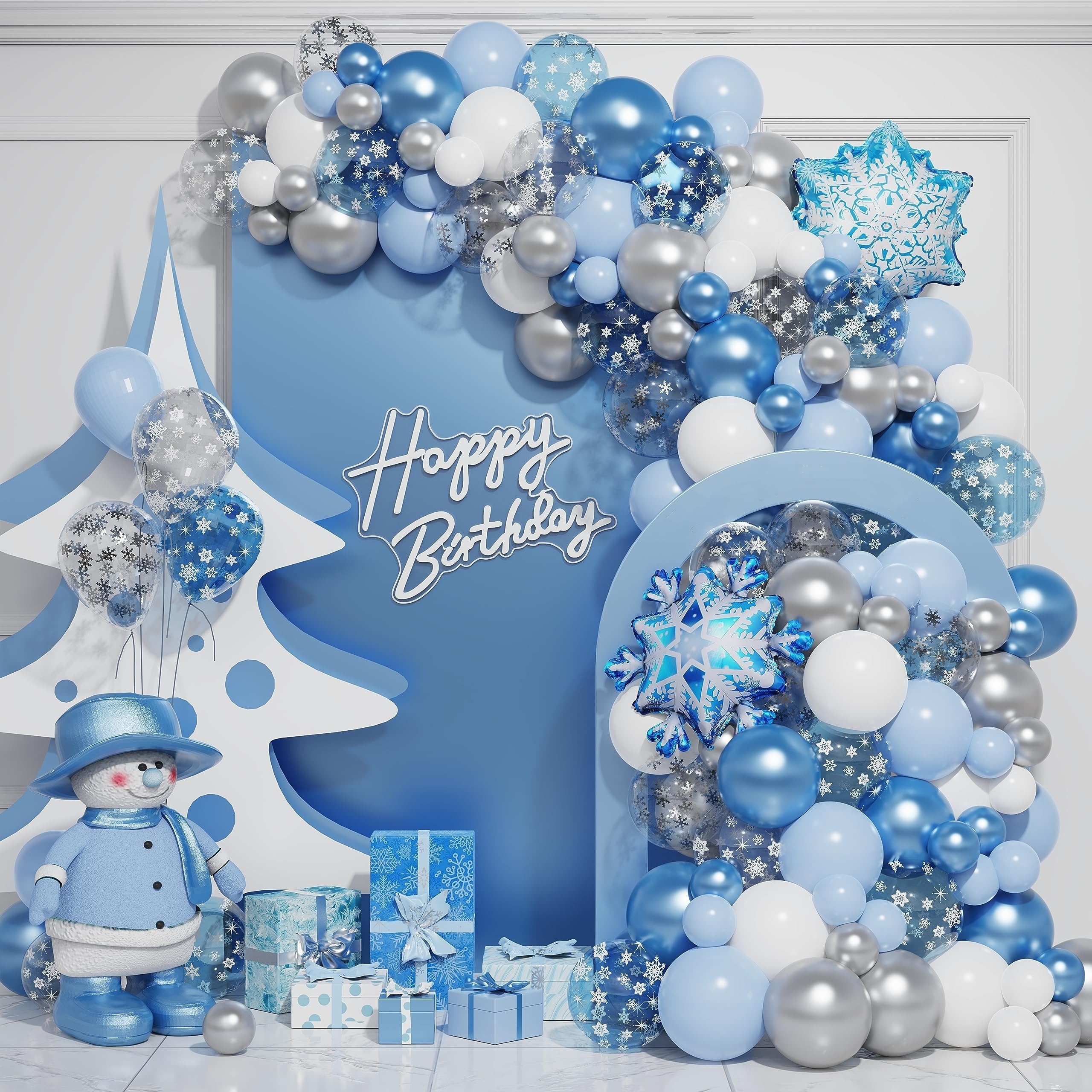Snowflake Balloon Garland Arch Kit Winter Wonderland Party Decorations