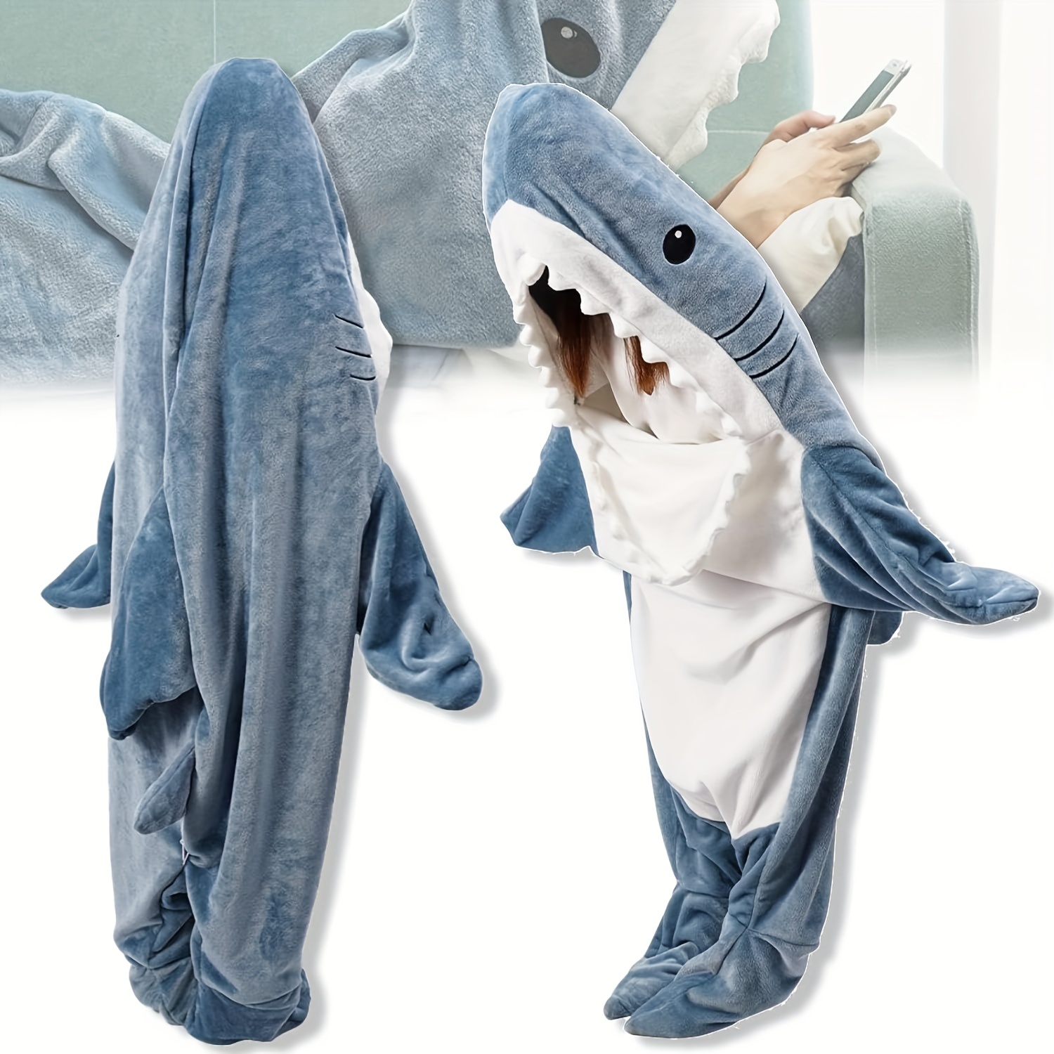Biapian Manta de tiburón, manta de tiburón bebé para niños, manta de forro  polar suave y cálida para niños, manta de tiburón azul, regalo para los