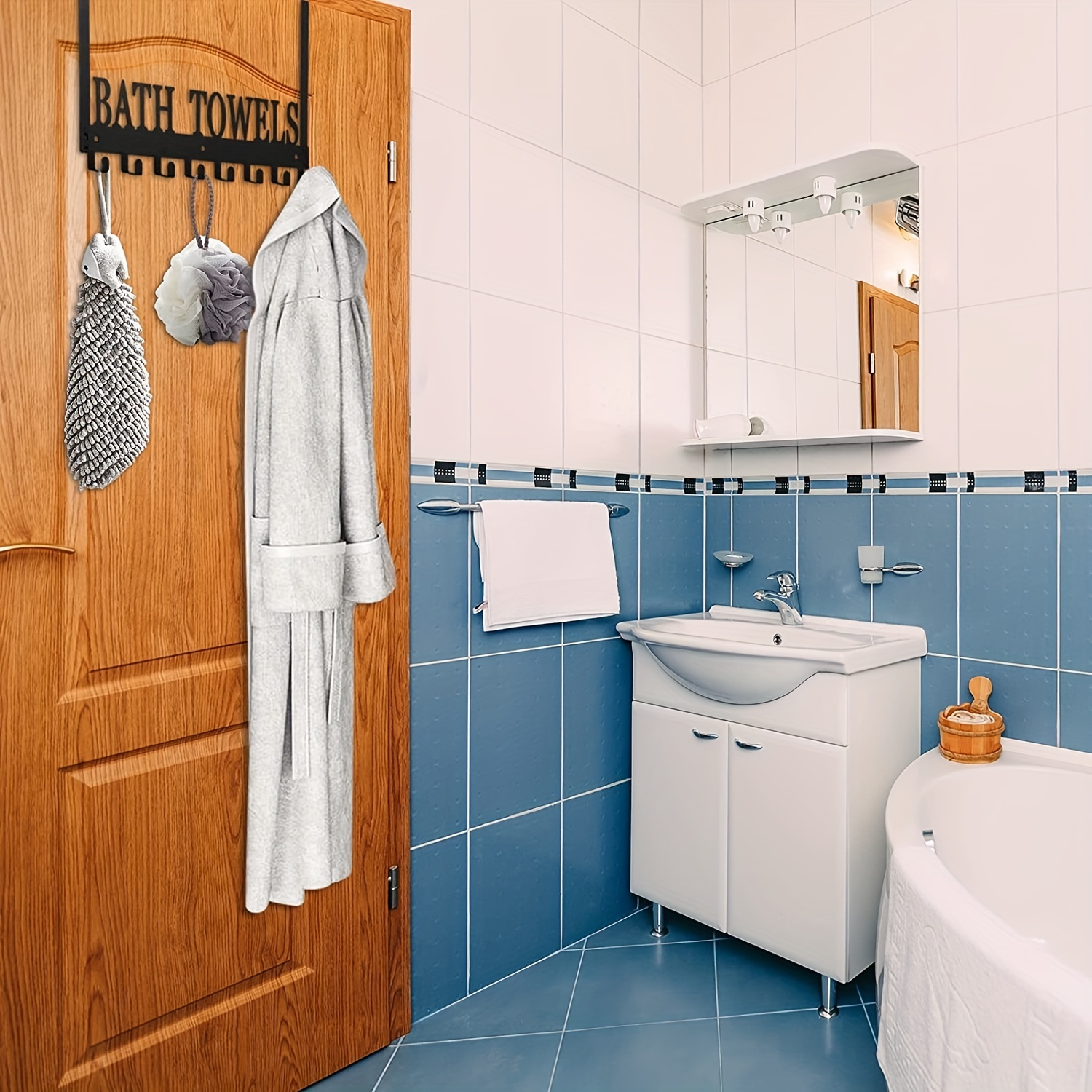 Toallero de 5 niveles para colgar en la puerta del baño, toallero de puerta  de baño, soporte para manta de puerta para ropa, toallas de mano, esponjas