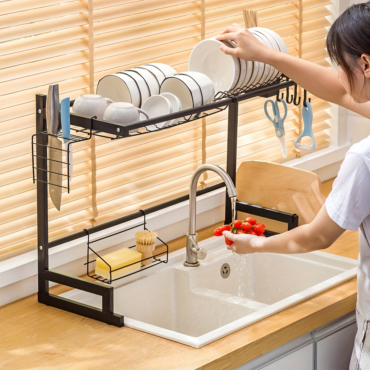 Over Sink Dish Rack, 25.59 Sink Rack Dish Drainer Dish Drying Rack for  Kitchen Organizer Storage Space Saver Shelf Utensils Holder Dish Rack Over  Sink 