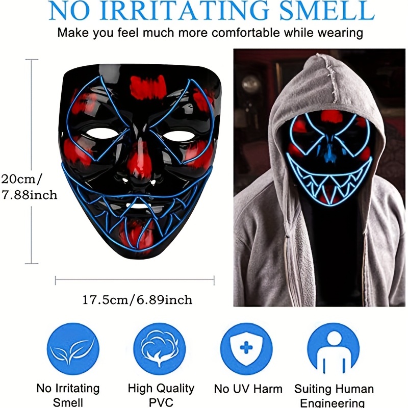 LED Light Up Men's Halloween Mask - Unique Neon Glow Masks