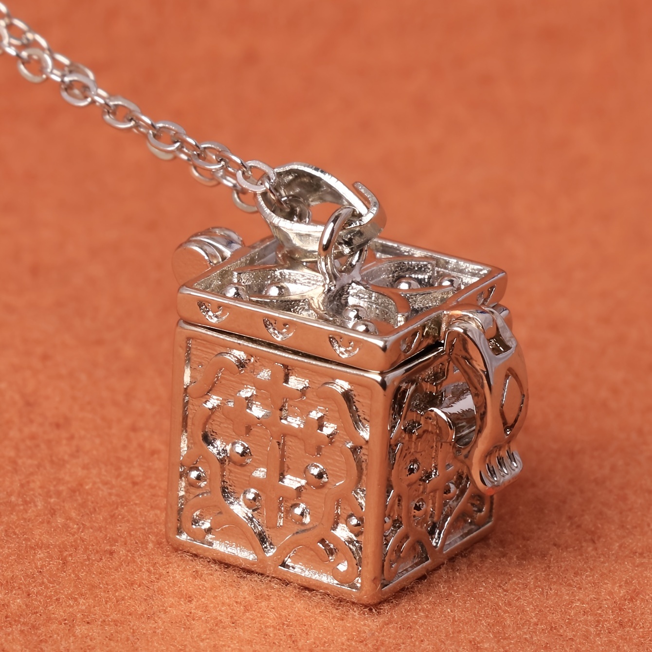 Carved Openable Magic Box Pendant Necklace