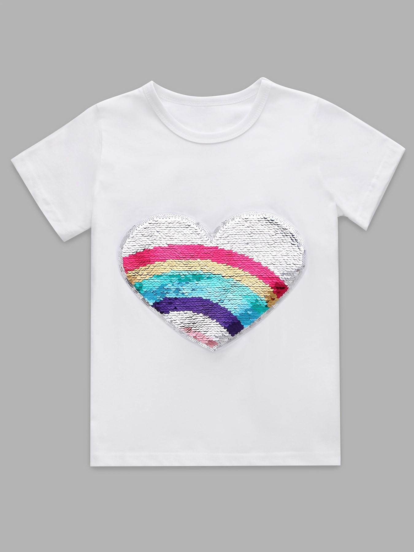 Teen Girls Summer Fashion Outfits Cotton Short Sleeve Heart Tshirt + Pants  Rainbow Casual Style