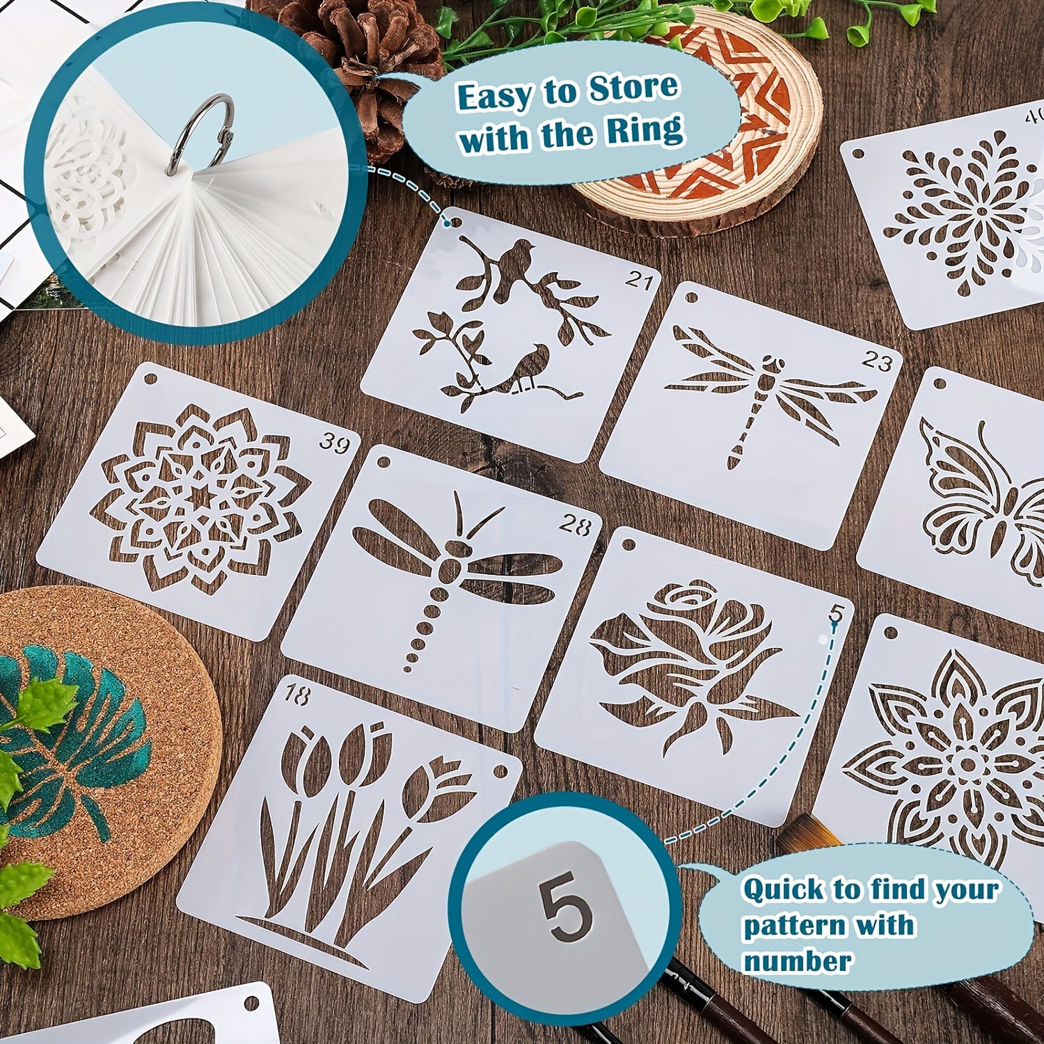 40pcs Reusable Plastic Mandala Stencils for Crafts
