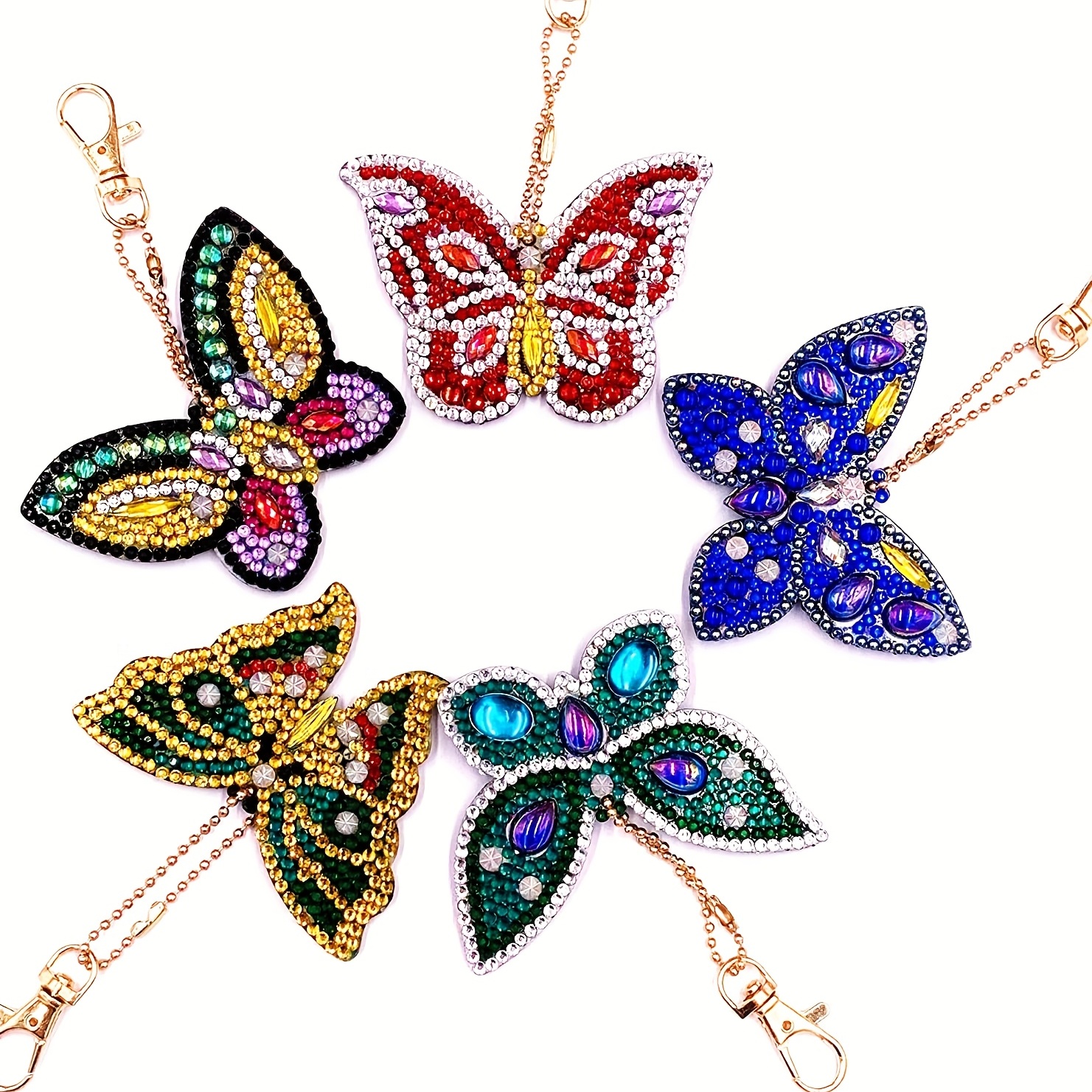 

5pcs Butterfly Artificial Diamond Painting Keychain Kits Colorful Diamond Art Keychain Full Diamond Painting Ornaments Summer Diy Diamond Key Chains For Adults
