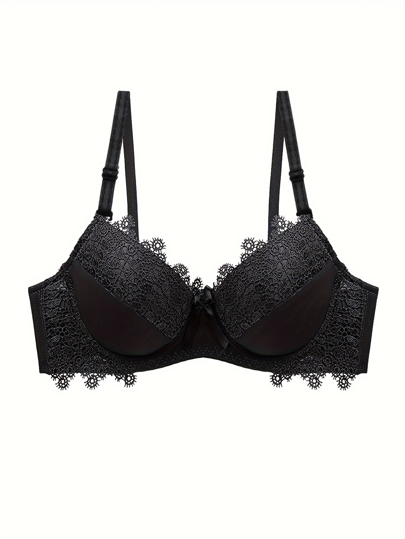 Contrast Lace Push Up Bra Comfy Breathable Bow Tie Bra - Temu Canada