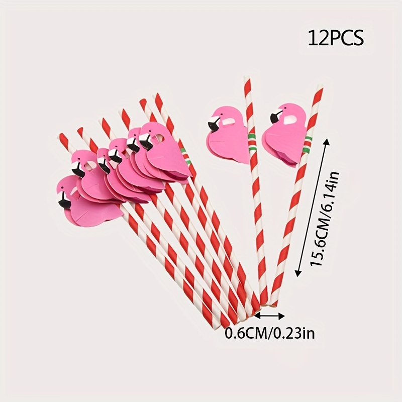 12pcs Pink Flamingo Disposable Paper Straws Birthday Summer