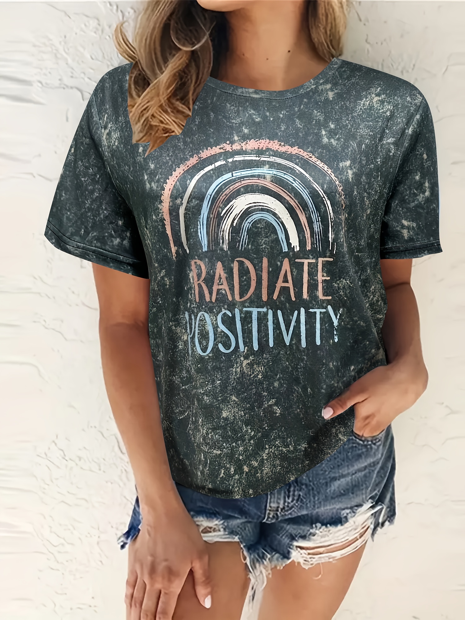 Radiate Positive プリント クルーネック Tシャツ 春夏用カジュアル