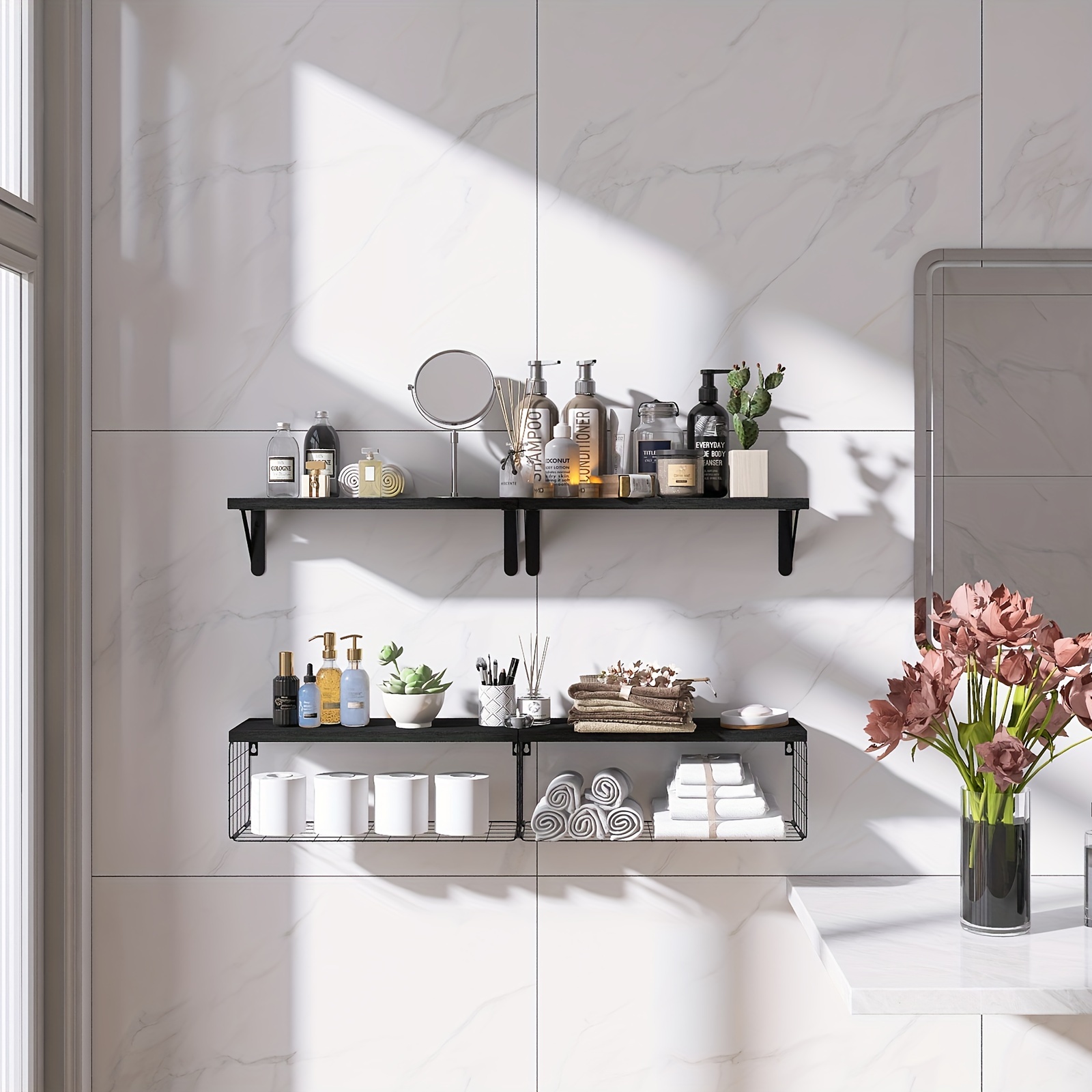 4 Tier Floating Shelves For Bathroom Rustic Wall Mounted - Temu
