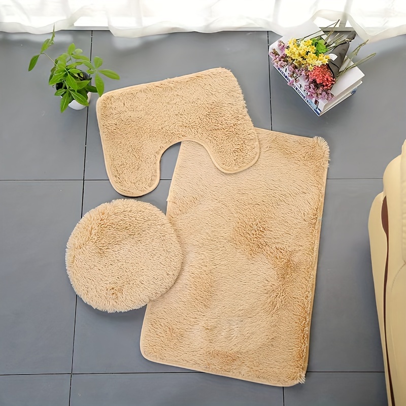 Juego de 3 tapetes de baño de felpa suave antideslizantes: tapete en forma  de U, cubierta para tapa de inodoro y alfombra decorativa - Mantén tu baño