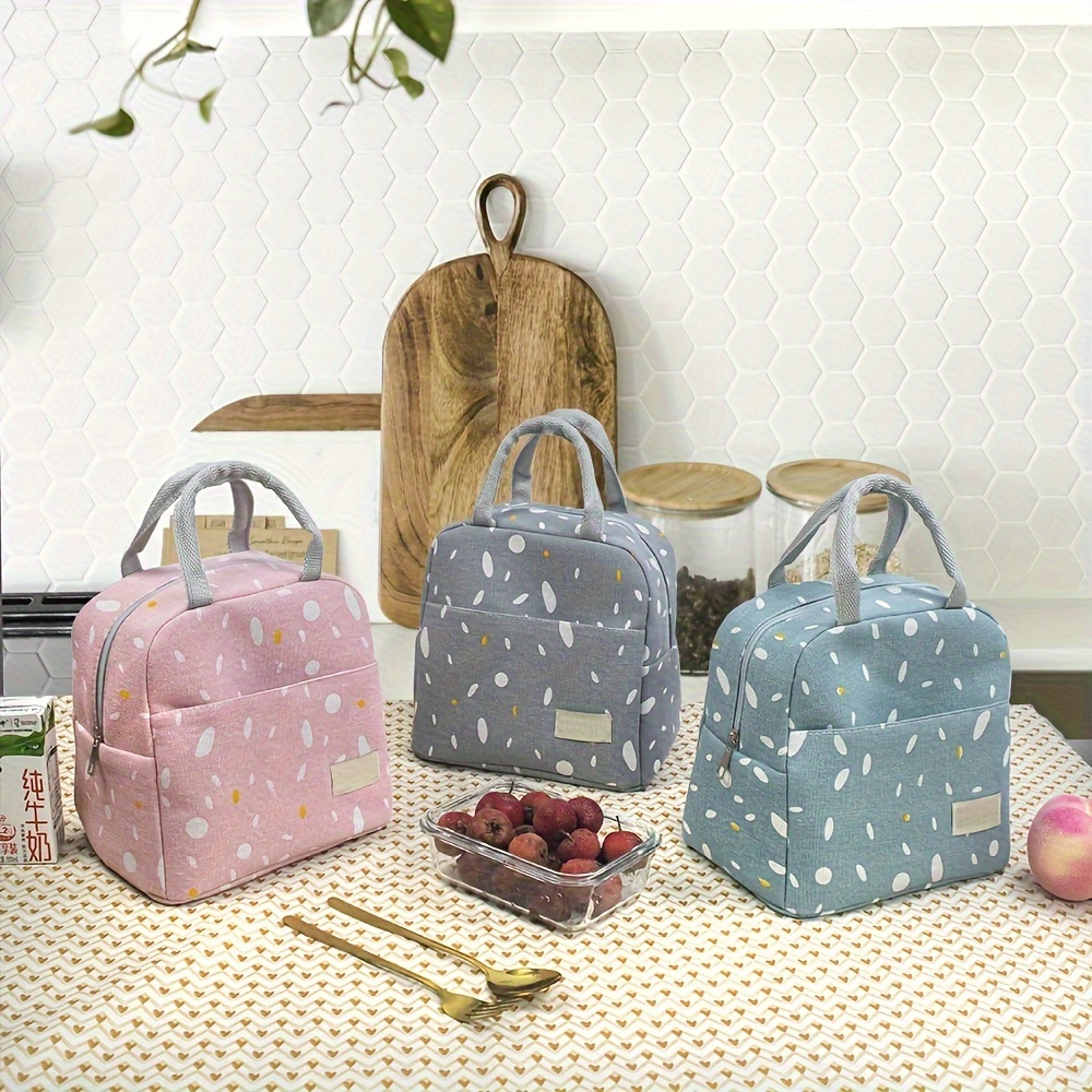 White Polka Dot with Black Lunch Bags for Women Lunch Tote Bag Lunch Box Water-Resistant Thermal Cooler Bag Lunch Organizer for Working Picnic Beach