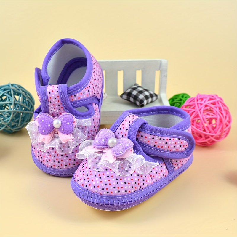 Cute Bowknot Polka Dot Sneakers For Baby Girls, Lightweight Non Slip Shoes For Indoor Outdoor Walking, Spring And Autumn