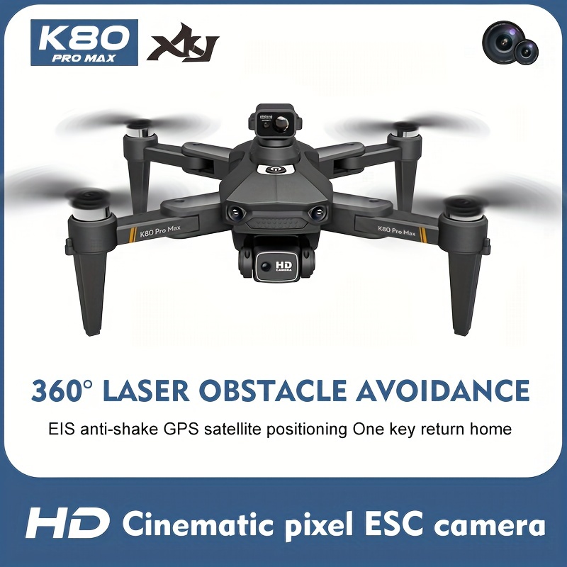 New K80pro Quadcopter UAV Drone: 360° Obstacle Avoidance, GPS, Brushless Motor, Dual HD Electrically Adjustable Cameras, 7-Level Wind Resistance, Auto Return On Loss Of Control,Perfect Toy And Gift For Adults, Kids, And Teenager Stuff