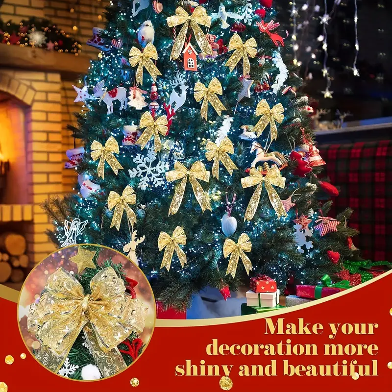christmas tree decorations string lights 10 led lights copper wire ribbon bows lights for party weddings holiday christmas tree decorations golden warm light battery powered for hotel catering event holding details 3