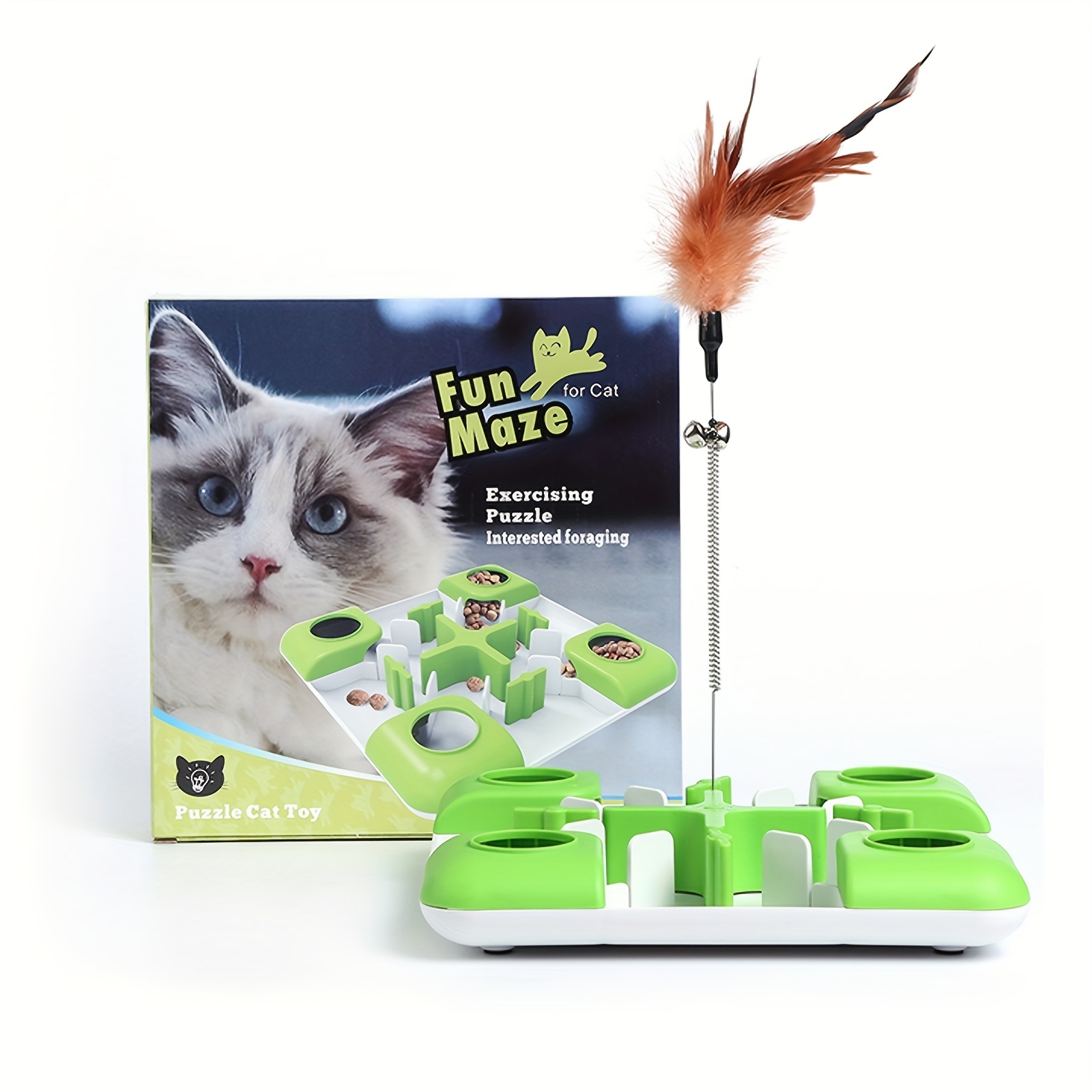 Pet Spring Treat Puzzle Toy Cat Treat Dispenser With Feather