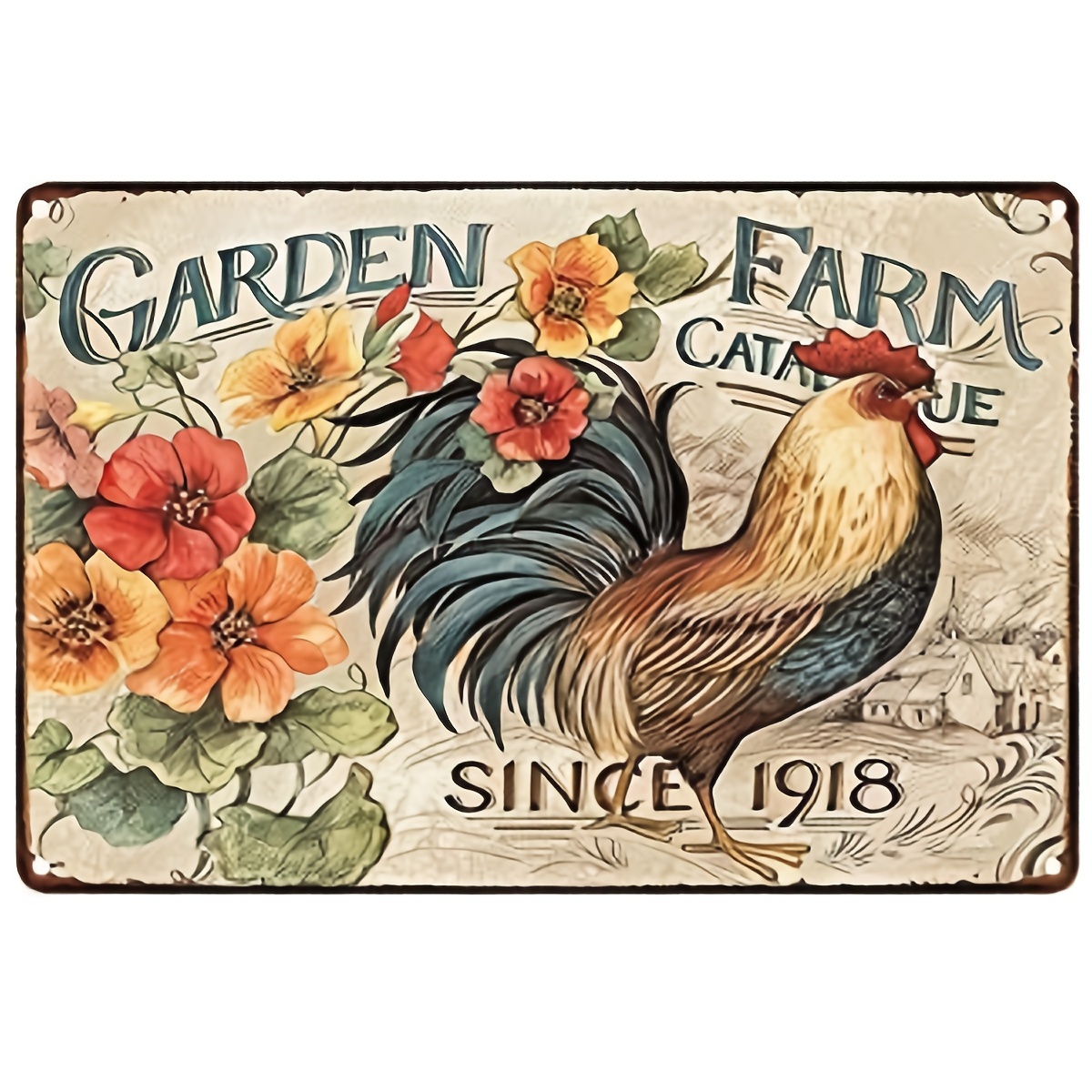 1pc Retro Vintage Garden Farm Chicken Flower Metal Tin Sign Home Bar Cafe Wall Decor Signs 12x8 Inch