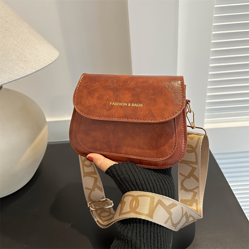 Vintage Wide Strap Crossbody Bag, Mini Oil Wax Leather PU Square Purse,  Fashion Shoulder Bag For Women