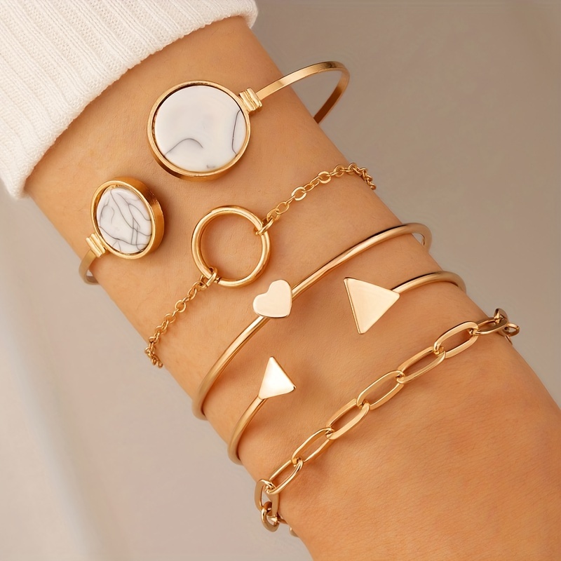 5pcs Triangle & Round Decor Bracelet