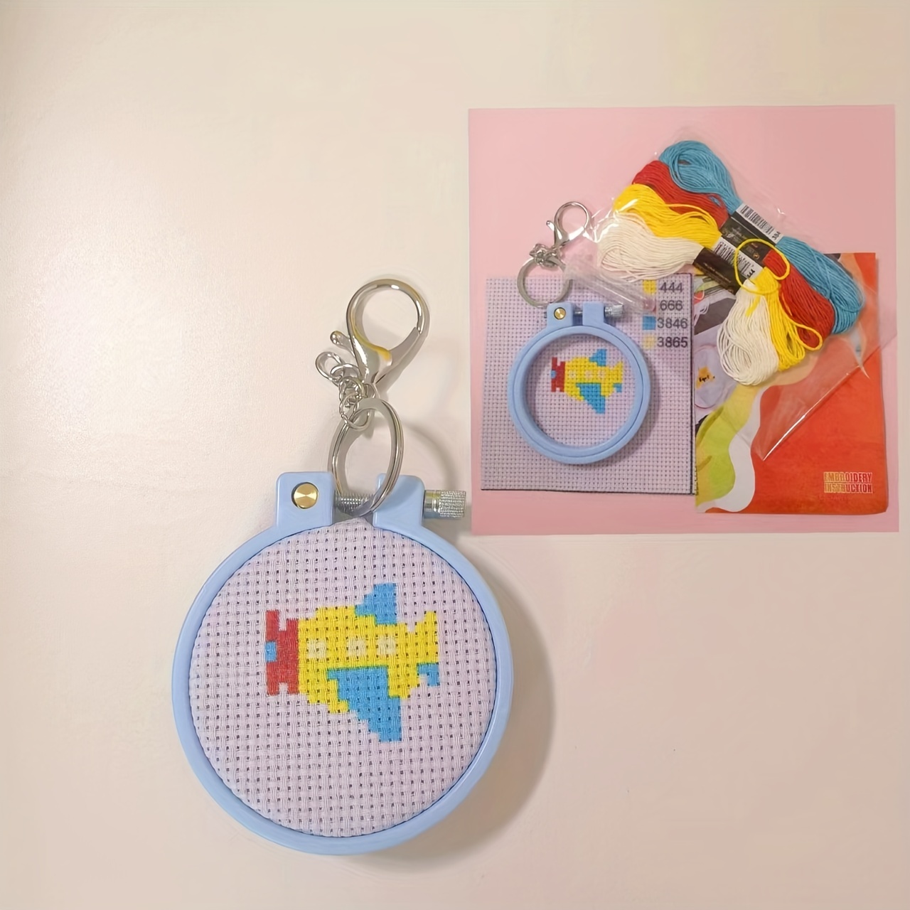 Diy Cross Stitch Keychain Kit, Cross Embroidery Keychain
