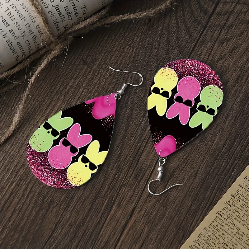 Nightclub Rabbit Easter Pattern Leather Earrings Dangle Party Earrings