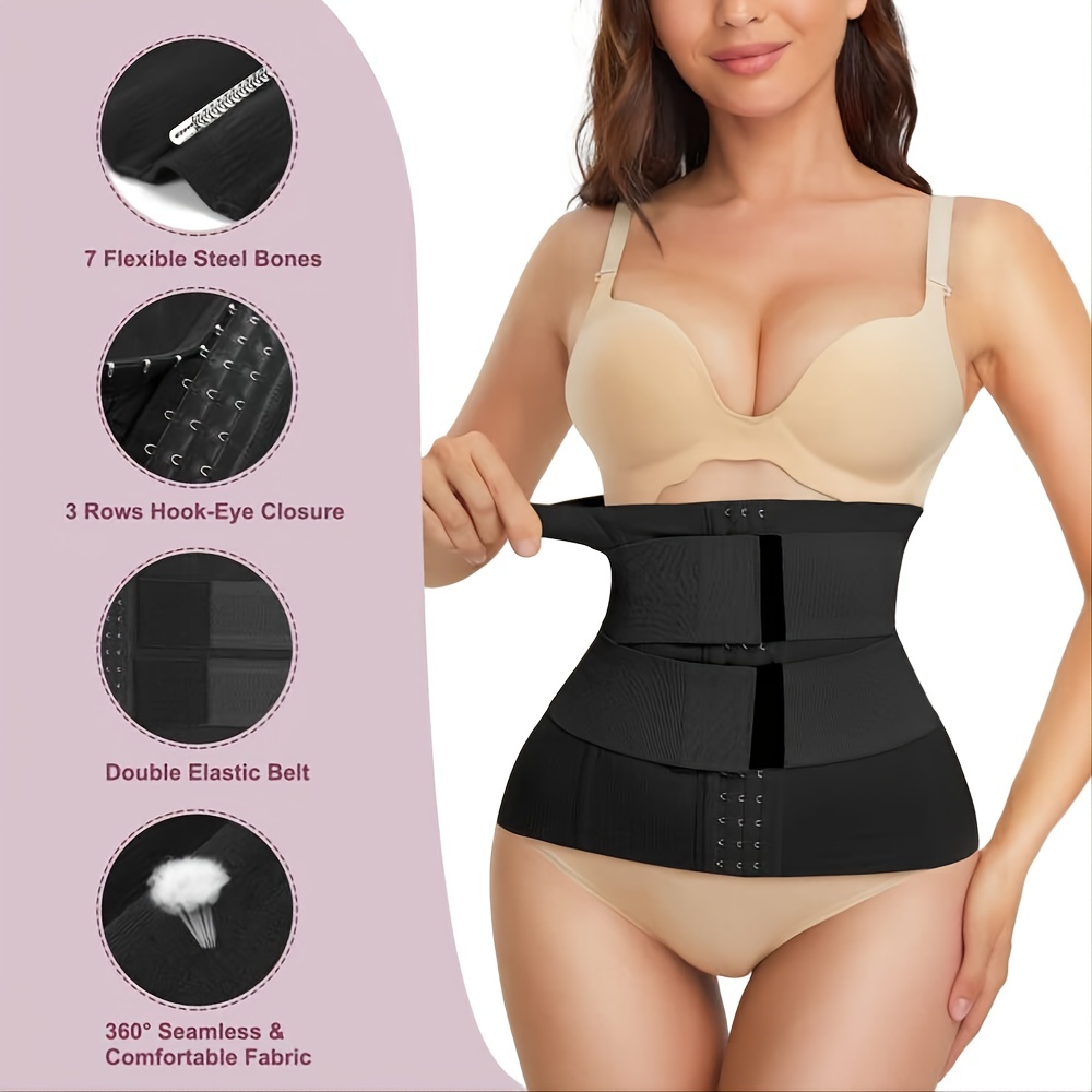 Lovskoo Plus Size Corset Belt for Women Waist Trainer Boned Tummy Control  Waist Cincher Slim Hourglass Body Shaper Black